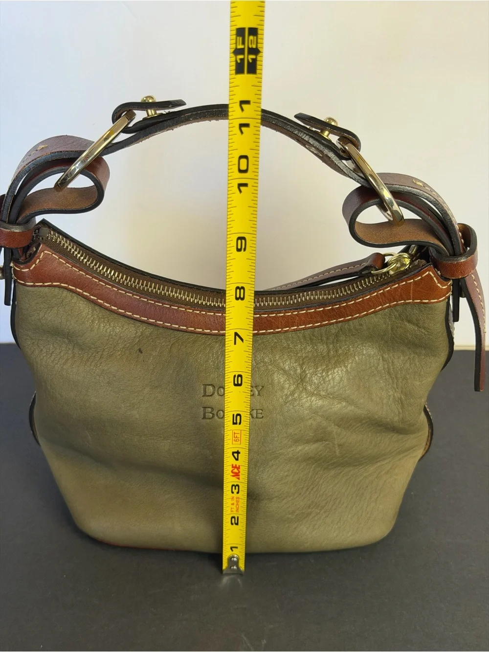 Vintage Dooney & Bourke All Weather Leather Olive Satchel Brown Trim Bag